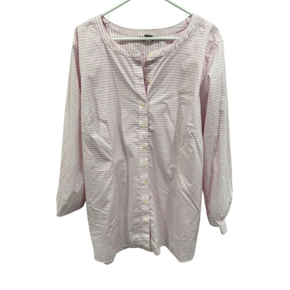 Duluth Trading Women's XXL Pink Striped Plus Button-Up Tunic Top Long Sleeve